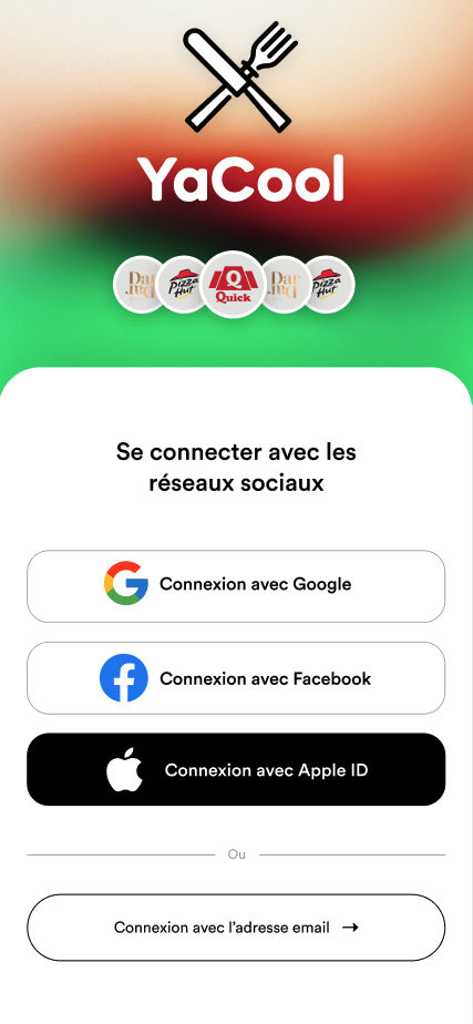 Écran de connexion de l’application YaCool